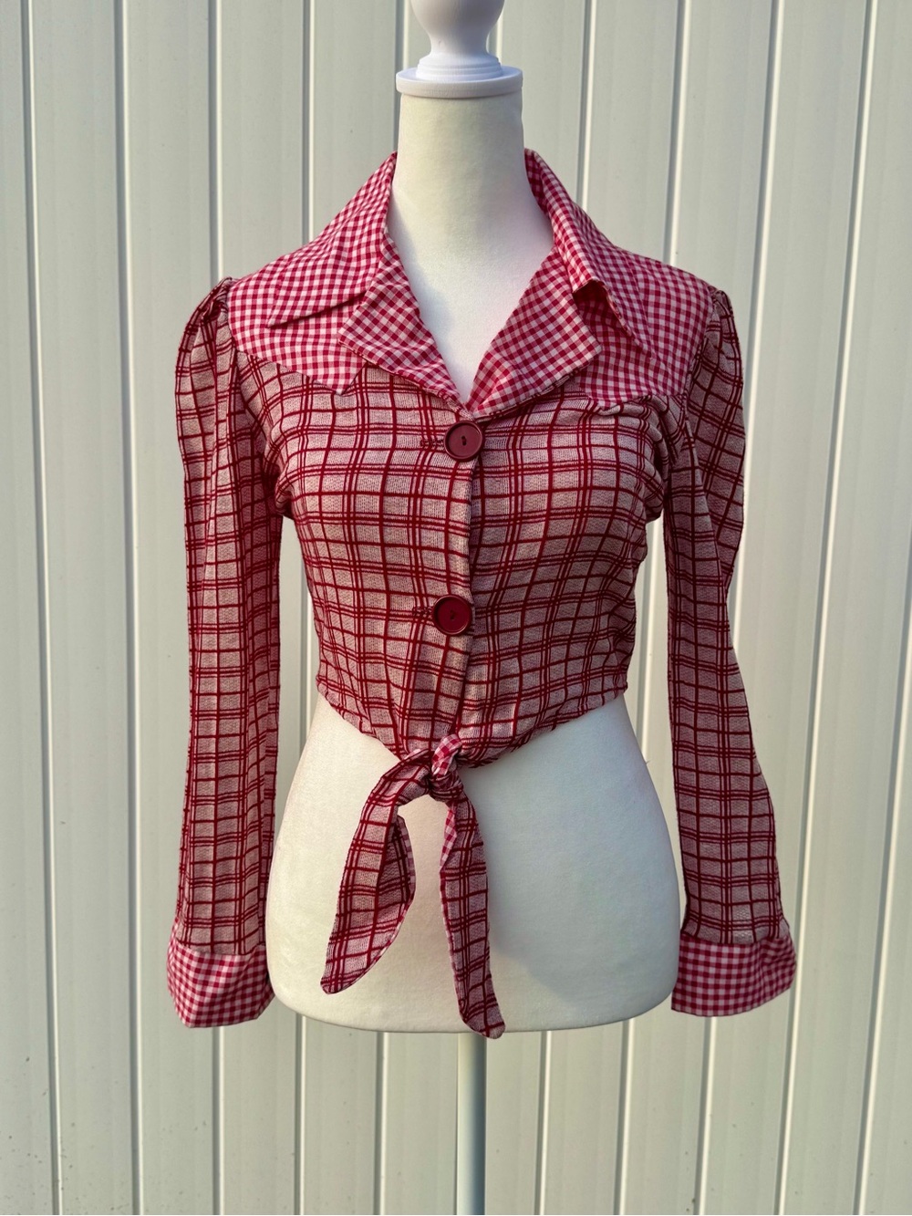 Authentic Vintage 1970’s Lawrence Rich Classic Gingham and Windowpane Plaid Top